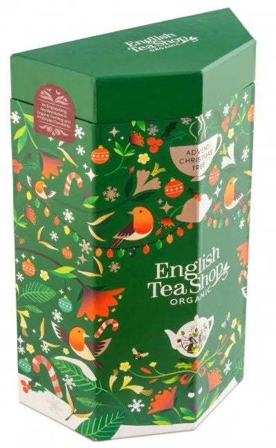 ENGLISH TEA SHOP Zestaw herbat świątecznych kalendarz adwentowy, biały - piramidki - 25 smaków (25 x 2g) 50g - BIO